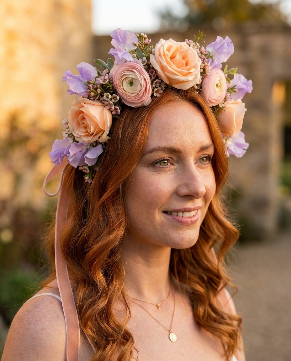 After - Professional photo of bride wearing floral crown